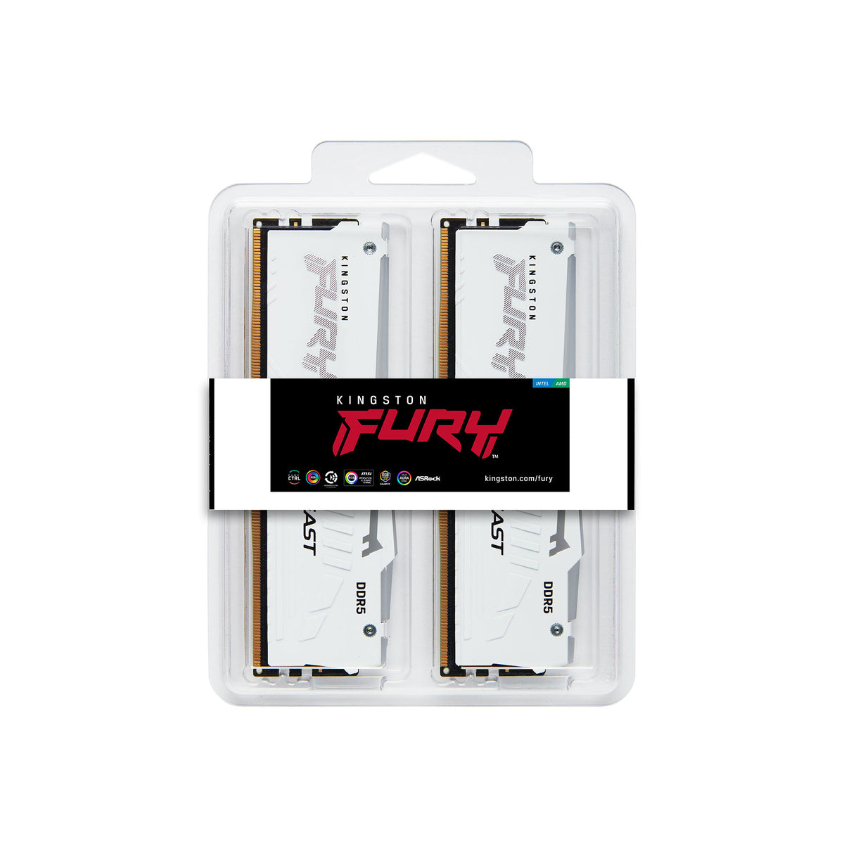 KF560C36BWEAK2-64 - Kit de módulos de memória de 64GB (2 x 32GB) DIMM DDR5 6000Mhz CL36 FURY Beast White RGB 1,35V 2Rx8 288 pinos para desktop / gamers. KF560C36BWEAK2-64 - Kit de módulos de memória de 64GB (2 x 32GB) DIMM DDR5 6000Mhz CL36 FURY Beast White RGB 1,35V 2Rx8 288 pinos para desktop / gamers.