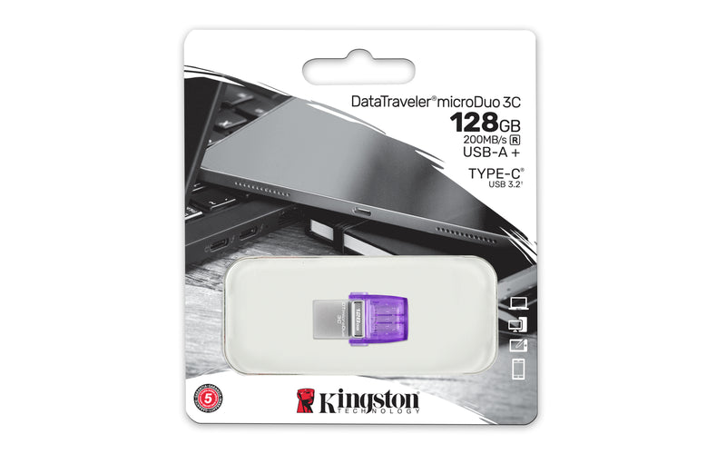 DTDUO3CG3/128GB - Pen Drive de 128GB MicroDuo 3C, com inferfaces USB 3.2 Ger.1 Tipo A e Tipo C (Leitura: 200MB/s).