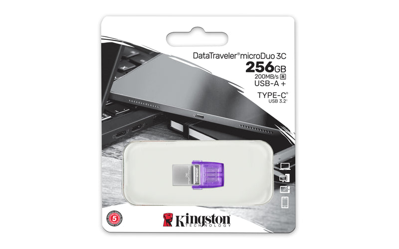 DTDUO3CG3/256GB - Pen Drive de 256GB MicroDuo 3C, com inferfaces USB 3.2 Ger.1 Tipo A e Tipo C (Leitura: 200MB/s).