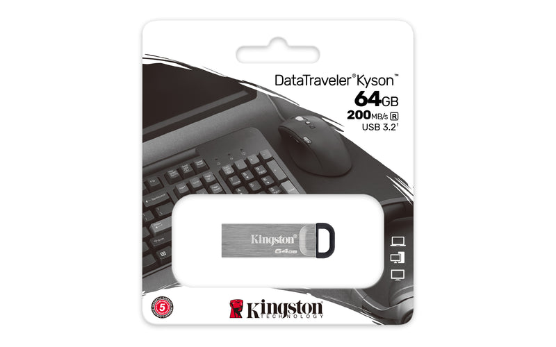 DTKN/64GB - Pen drive Kyson de 64GB padrão USB velocidade 3.2 Geração 1 (até 200MB/seg,)