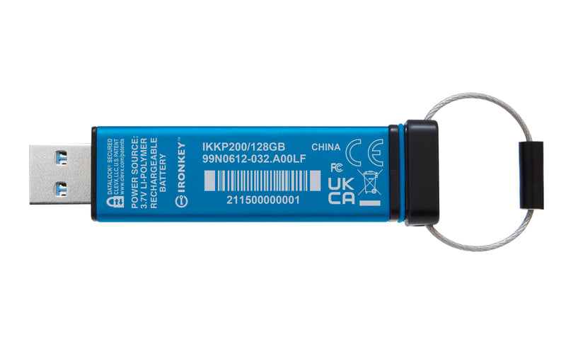 IKKP200/128GB - Pen Drive de 128GB IronKey Keypad 200 c/ criptografia FIPS 140-3, XTS-AES 256bit, multi senhas, (R=145MB/s; W=115MB/s) - conector USB-A.