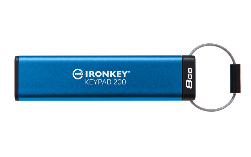 IKKP200/8GB - Pen Drive de 8GB IronKey Keypad 200 c/ criptografia FIPS 140-3, XTS-AES 256bit, multi senhas, (R=145MB/s; W=115MB/s) - conector USB-A.