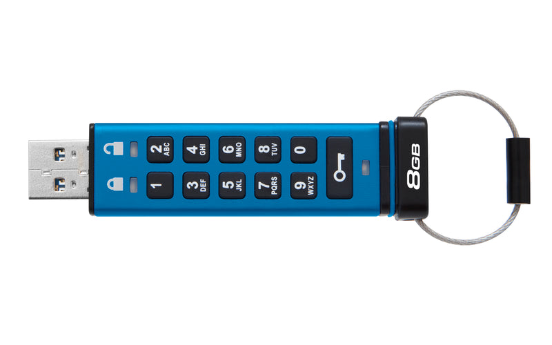 IKKP200/8GB - Pen Drive de 8GB IronKey Keypad 200 c/ criptografia FIPS 140-3, XTS-AES 256bit, multi senhas, (R=145MB/s; W=115MB/s) - conector USB-A.