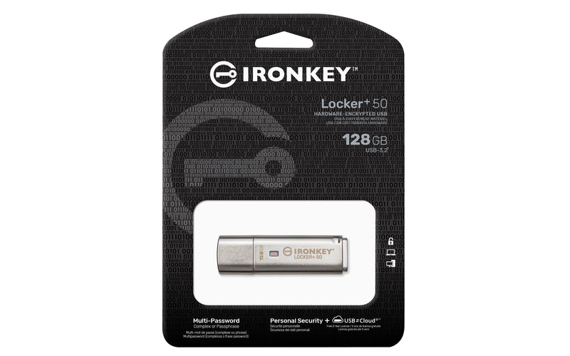 IKLP50/128GB - Pen Drive de 128GB IronKey c/ criptografia XTS-AES, multi senhas, backup aut. (R=145MB/s; W=115MB/s).