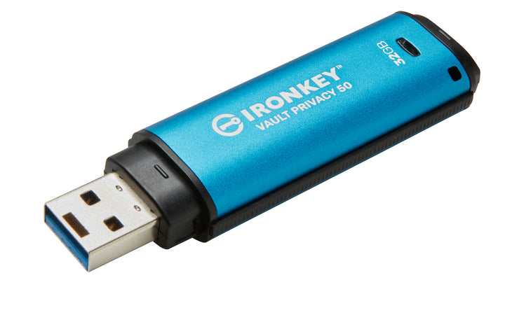IKVP50/32GB - Pen Drive de 32GB IronKey Vault Privacy 50, com certificação FIPS 197 e criptografia XTS-AES de 256 bits.