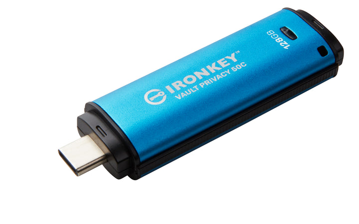 IKVP50C/128GB - Pen Drive de 128GB USB-C (Tipo C) IronKey Vault Privacy 50, com certificação FIPS 197 e criptografia XTS-AES de 256 bits.