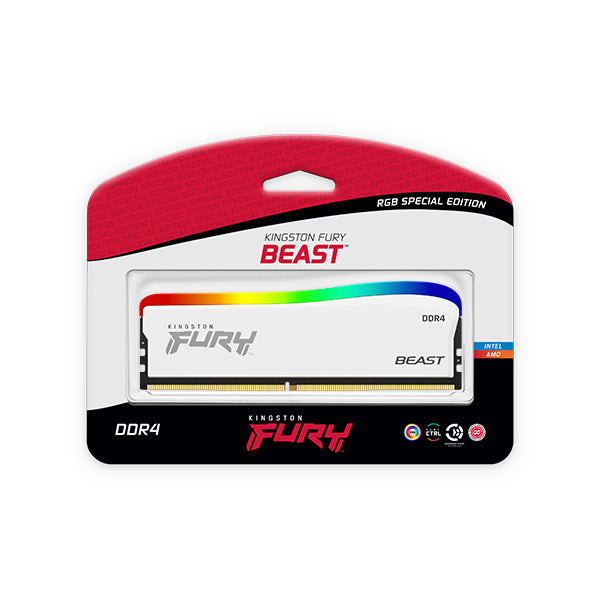 KF436C18BWA/16 - Memória de 16GB DIMM DDR4 3600Mhz FURY Beast White RGB 1,35V CL18 1Rx8 288 pinos para desktop/gamers (Edição especial).