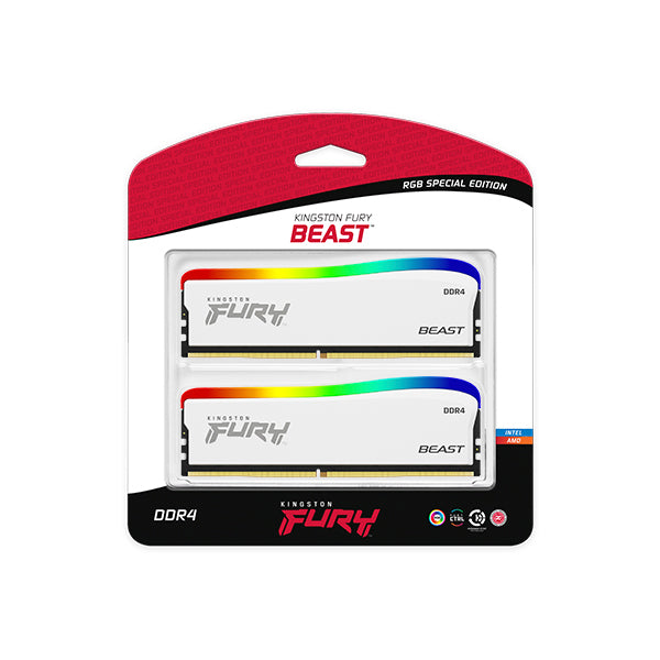 KF436C18BWAK2/32 - Kit de módulos de memória de 32GB (2 x 16GB) DIMM DDR4 3600Mhz FURY Beast White RGB 1,35V CL18 1Rx8 288 pinos para desktop/gamers (Edição especial).