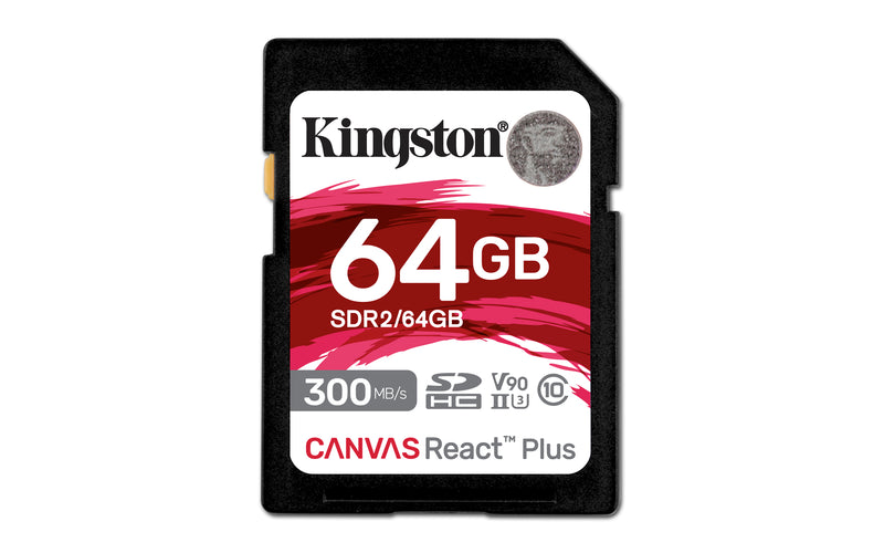 SDR2/64GB - Cartão de memória de 64GB padrão SD Canvas React Plus - UHS-II U3 V90 (L=300MB/s; G=260MB/s) p/ uso Full HD 4K/8K