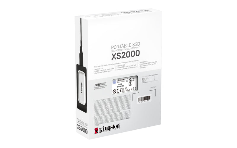 SXS2000/1000G - SSD portátil de 1TB USB 3.2 2x2 c/ capa de borracha e conexão USB-C (Leitura/Gravação: 2TB/s).